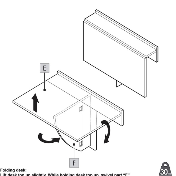 Folding Wall Desk, Arts & crafts, Kitchen 30” Wide Depth x 21.5” Height, white - Picture 9 of 9